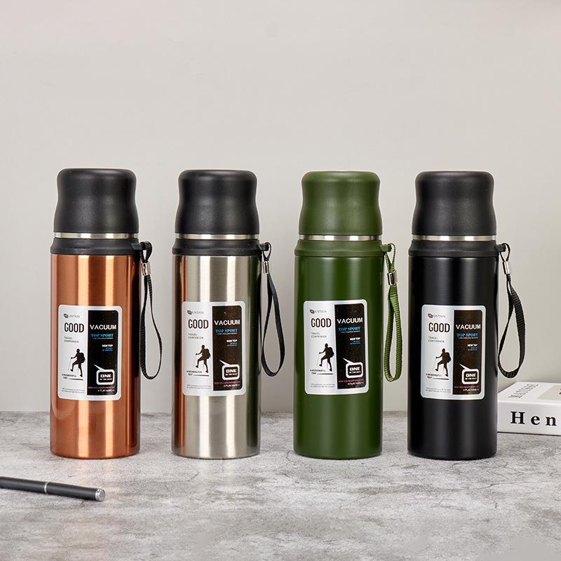 Bouteille d'eau de sport isotherme en acier inoxydable 304 de grande capacité avec cordon - Tasse cadeau portable pour l'extérieur