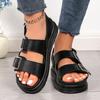 Women's Sandal British Style Rome Shoe Comfy Soft Leather 2024 Summer Sandalias Metal Buckle Casual Slipper Flat Platform Sandal