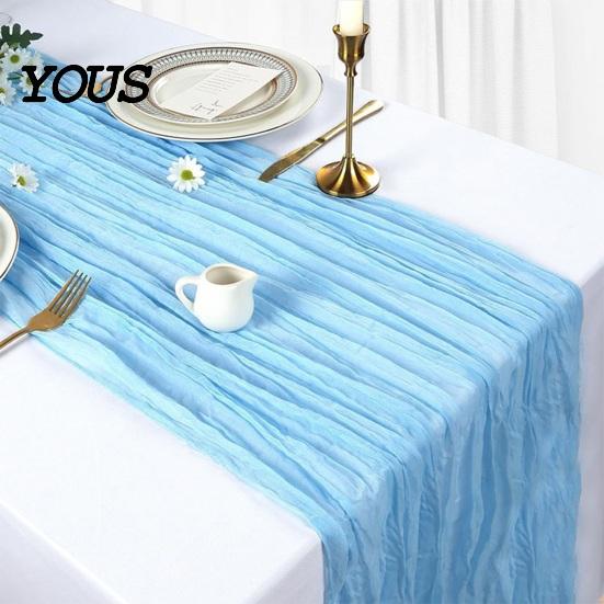 Charming Dining Decor Cheesecloth Table Runner, Boho Rustic Gauze Wrinkled Farmhouse High Quality Runner Sheer for Wedding Party Baby Shower Birthday