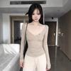 American Button-down Deep V-neck Long-sleeved T-shirt Women's Spring and Autumn New Slim-fitting and Thin Inner Spice Girl Bottoming Shirt Top