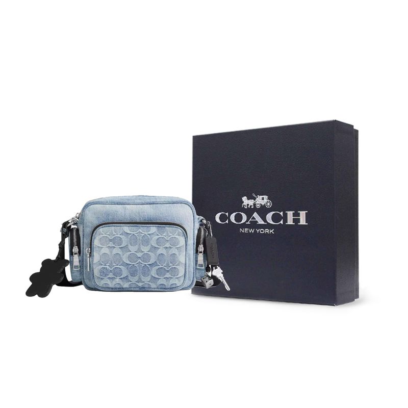 Coach Cargo Monogram Fashion Simple Casual Camera Bag Zipper Closure Shoulder Bag Medium Men bags Denim-Blue CEA06-SVNIM