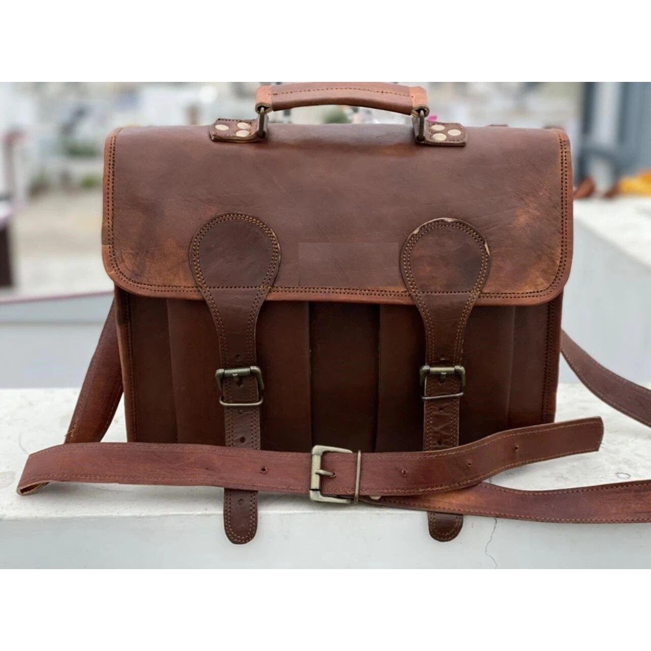 

Мужской коричневый портфель-мессенджер из винтажной кожи Crazy Goat для ноутбука 15 x 11 x 4 in