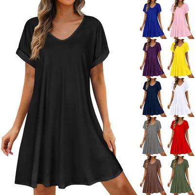 Womens Summer Dresses  Short Sleeve Casual Beach Tshirt Dress Round Neck Loose Swing Sundress