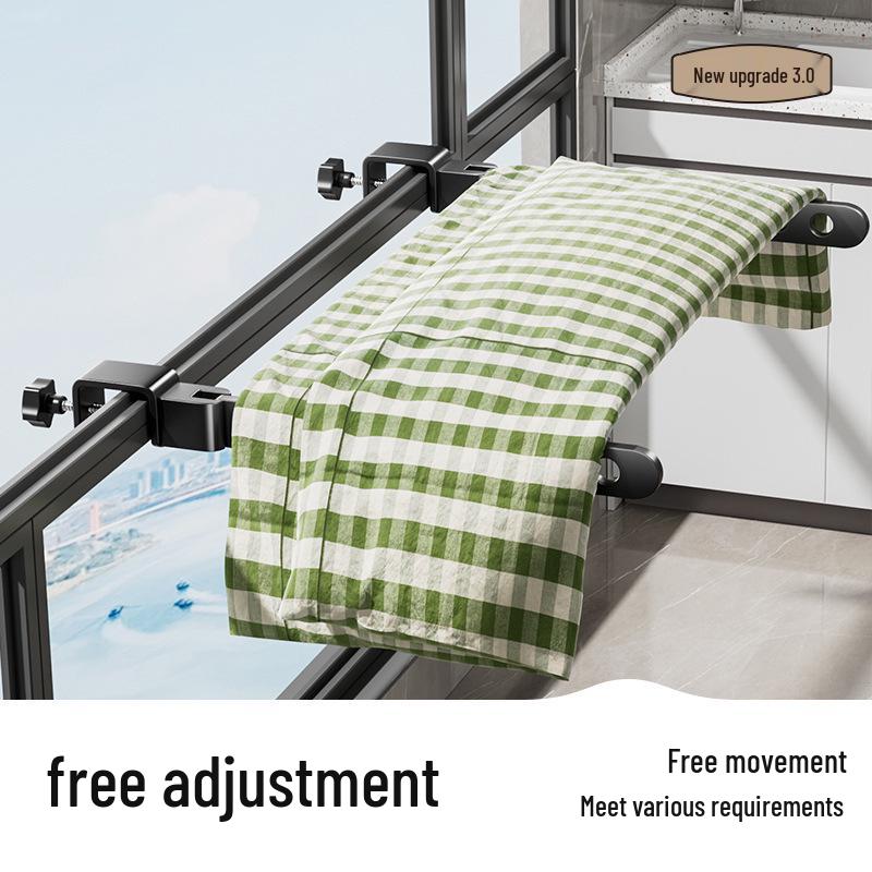 Aluminum Balcony Clothes Drying Rack with Snap-On Anti-Theft Clips for Window Frames - No Drilling Needed