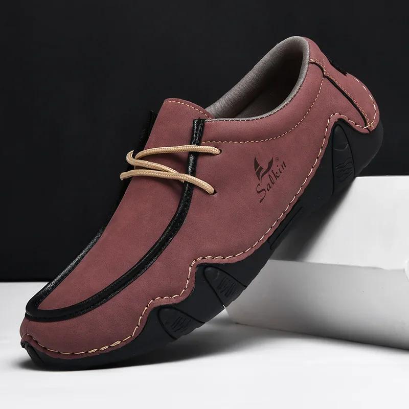 Quality Mens Casual Leather Shoes  Men Loafers  Couple Shoes Hard Wearing Male Flats Comfortable Soft  Para Hombre