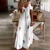 Beach Dress Maxi Feather Printed Lace Sling Long Ladies Loose-fitting A-Line Streetwear Elegant