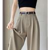 Khaki High-Waisted Slim-Fit Wide-Leg Dress Pants for Women - Spring/Summer Collection