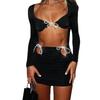 European and American Women's Clothing Punk New Arrival 2024 Summer Sexy Bikini Long Sleeves Open Back Shoelace Sheath Skirt Outfit