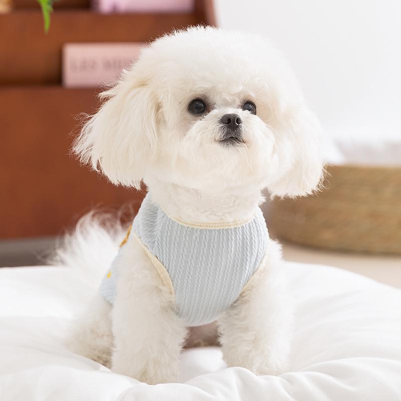 Wiosenne i letnie ubranka dla szczeniaków, uroczy ręcznik dla psa jamnika, haftowana kamizelka, ubranka dla zwierząt bez rękawów z misiem teddy than i kotem