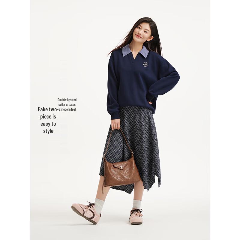Hotwind Women's Faux Two-Piece Collar Sweatshirt
