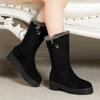 Elegant Ladies Shoes Large Size Warm Women's Snow Boots Medium Heels Designer Luxury Fashion Lamb 2024 Chic Plush Gyaru On Offer