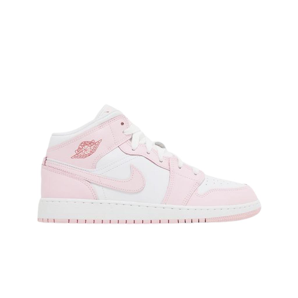 Air Jordan 1 Mid GS Pink Foam Fire Red Kids Sneakers White DQ8423-608