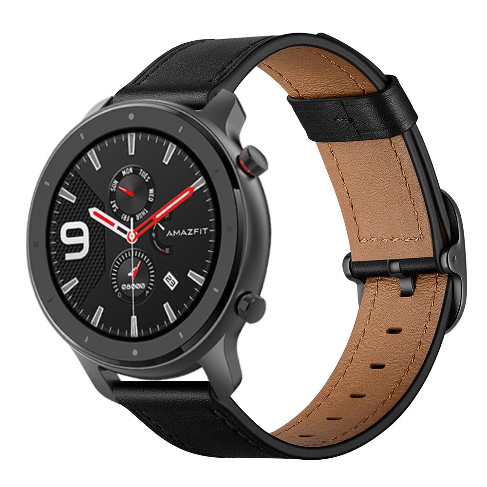 

22mm Cowhide Leather Watch Band (DS Style) for Huami Amazfit GTR 47mm Black