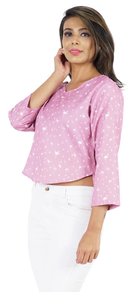 Bimba Womens 3 4th Sleeve Short Top Sweetheart Neck Top Printed Summer