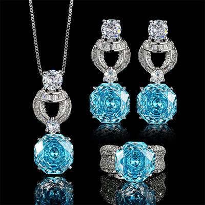 Jewelry Copper Bottom Gold-Plated Simulation Millennium Cut Sea Blue Round Retro Set Main Stone 12Mm