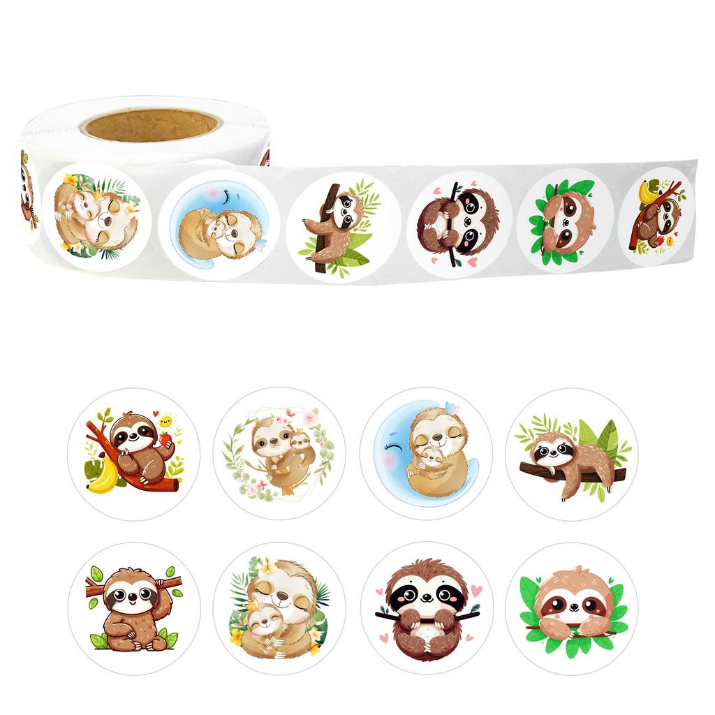 500 Sheets/Roll, Sloth Sticker, Roll Sticker, Decorative Handbook Material, Sealing Roll, Sealing Sticker.