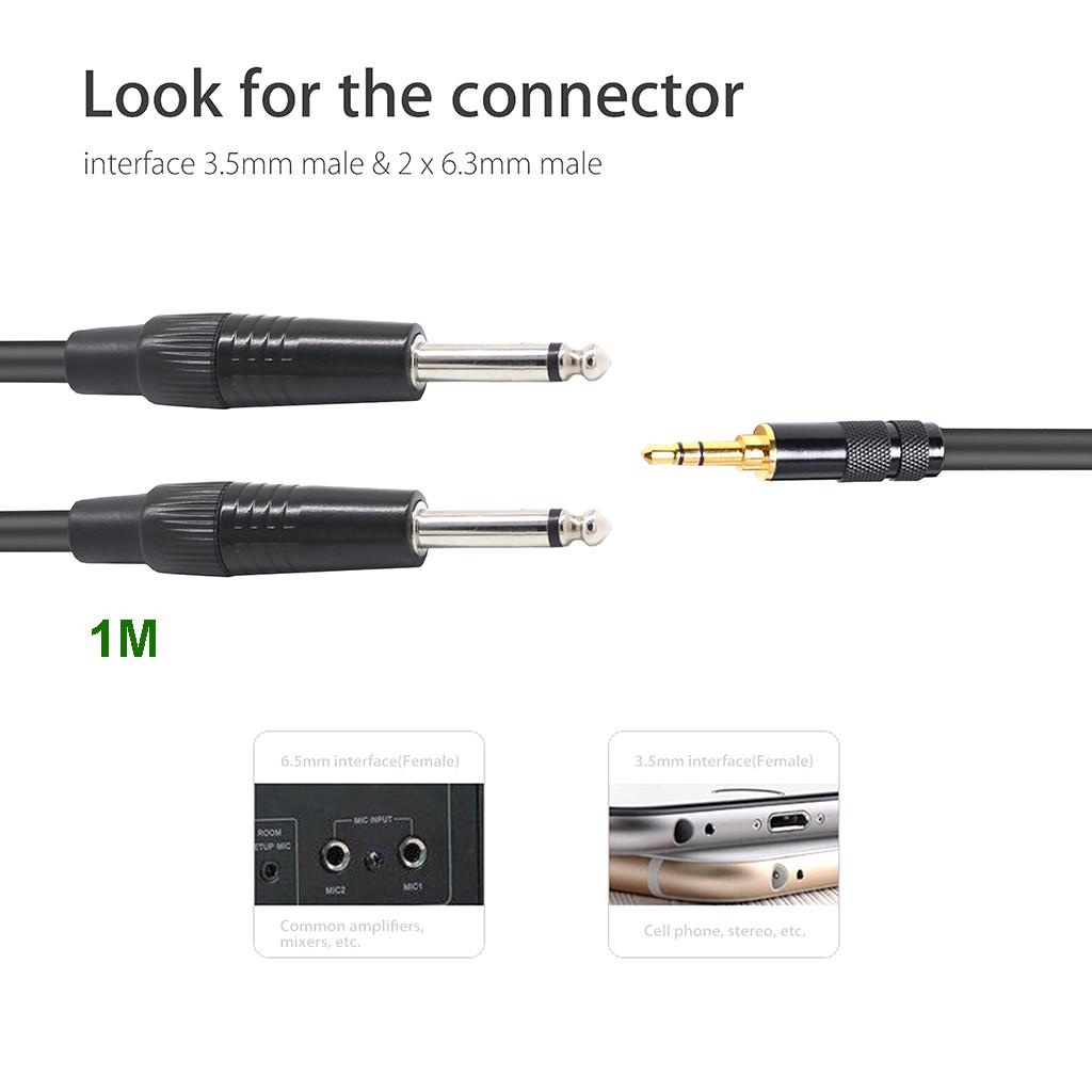 Male 3.5mm1/8  To 6.35mm 1/4 Male TRS Stereo Audio AUX Cable PC For iPod 3/5