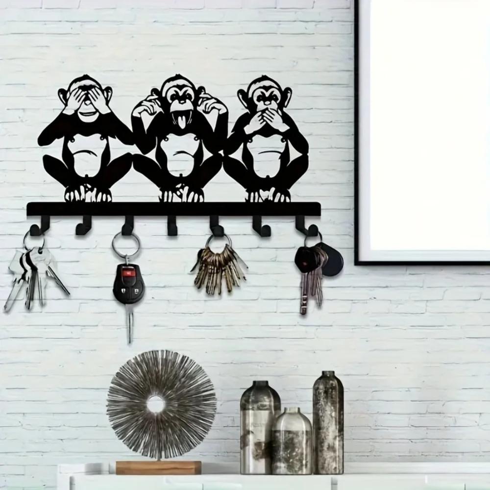 Metal Monkey Wall Hook Decor Key Holder Coat Hat Towel Rack Modern Natural Style Easy Install Black