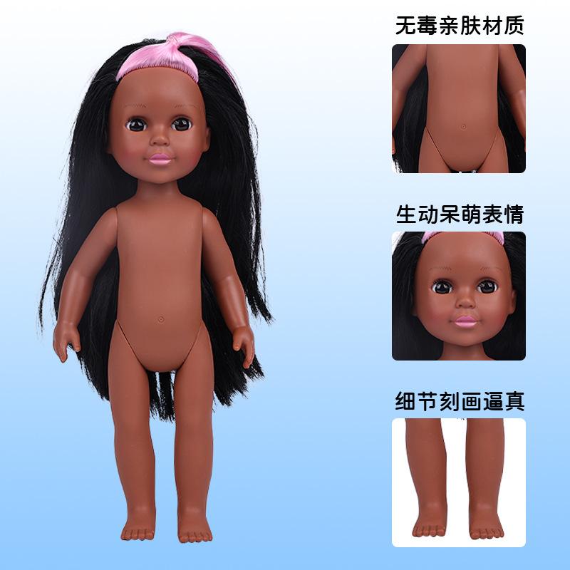 New 14 Inch Color Hair Black Baby American Girl Doll Children's Doll Dress Change Vinyl Doll Customization