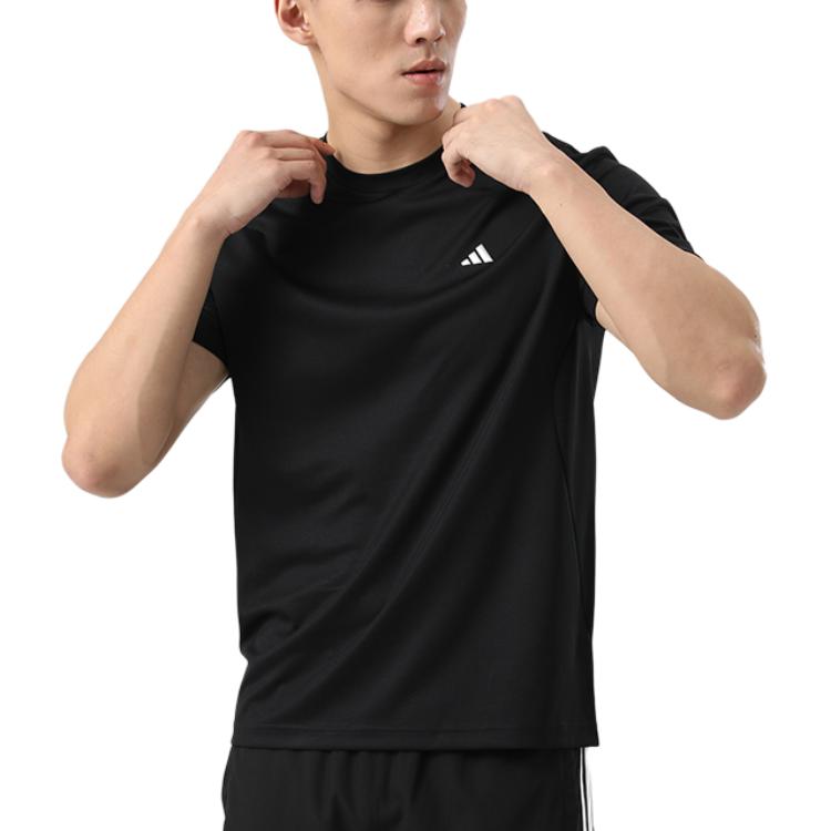 Adidas Classic Three Stripes Quick-Dry T-Shirt Breathable Casual Fashion Trend Sports Crew Neck Short Sleeve Men Tops Black KC3741