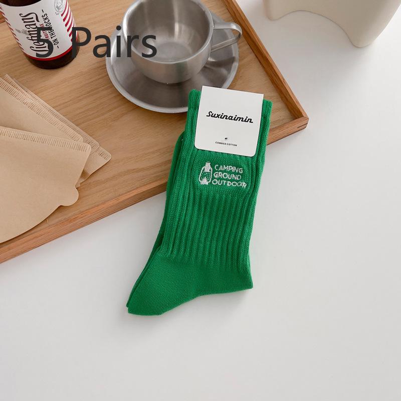 

5 пар женских модных ретро-носков с вышитыми именными буквами из хлопка средней высоты 5 Pairs зелёный