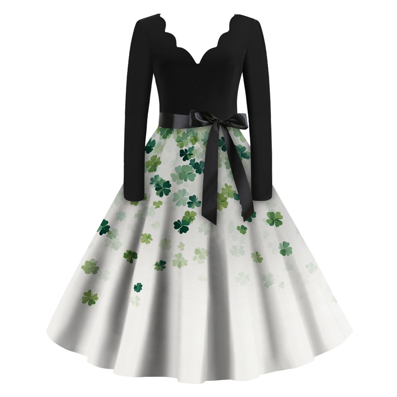 

Women s Casual Fashion Printed V-Neck Retro Long-Sleeve Dress XL