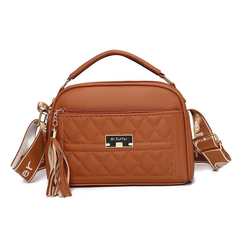 New Soft Leather Fringed Small Bag In Early Autumn, Women's Rhombus Portable Multi-layer Practical Single Shoulder Oblique Span Bag