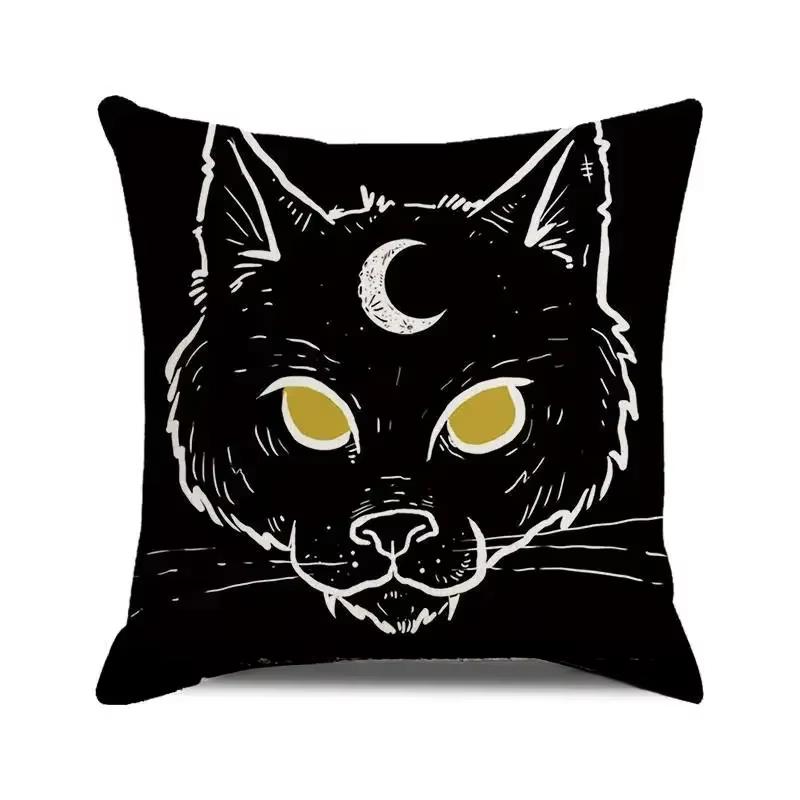 

Skeleton Black Cat Pillow Cover Vintage Gothic Theme Party Decoration for Alternative Events and Dark Aesthetic Gatherings 45cmx45cm