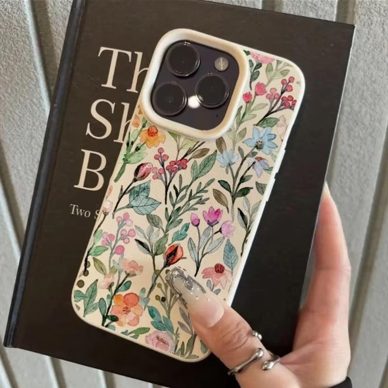 Dyeing Flowers Pattern Phone Case For iPhone 17 Pro Max 16 Plus 15 Pro 14 13 12 11 XR 17Air Lychee Textur Soft Cover