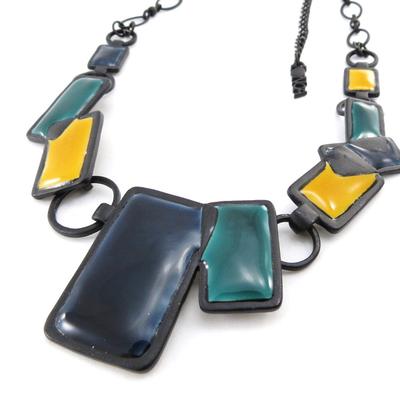 [J1984] - Colar de marca 'Arlequim' azul verde amarelo