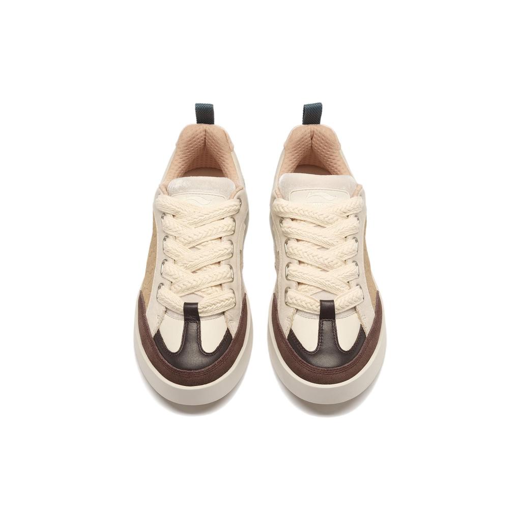 Li-Ning 1990 Wind Chime Retro Color Block Non-Slip Wear-Resistant Low-Top Skate Shoes Men Sneakers Beige Green ALHS043-1