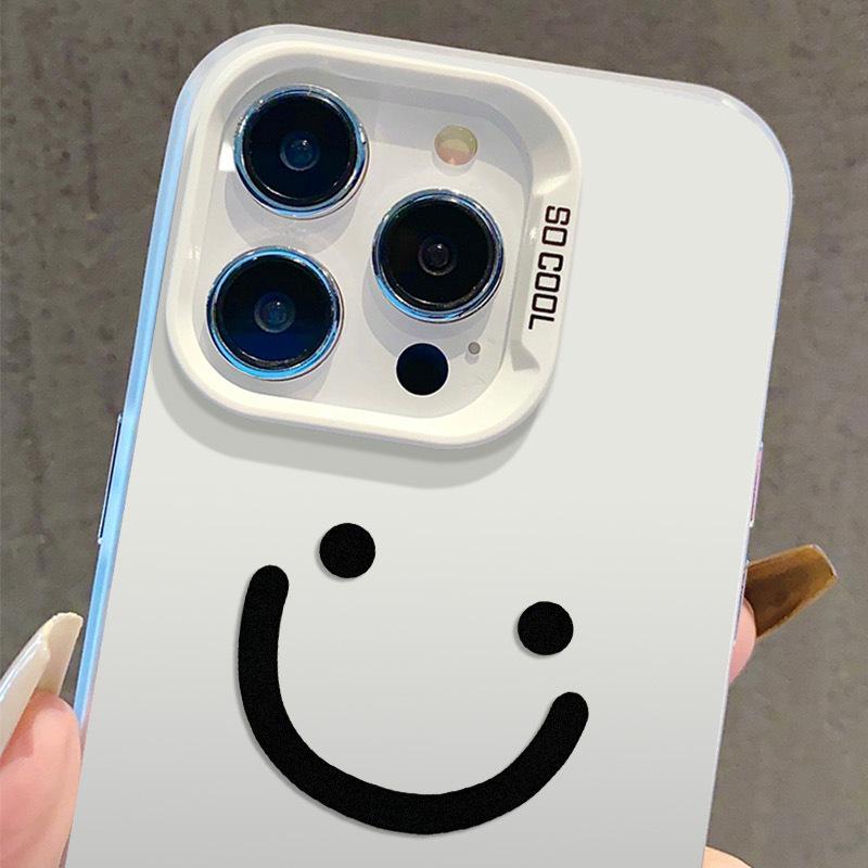 Trendy 17 Apple 15 Pro Max Phone Case - Happy Face, High-End Feel, Full Coverage for 14/13/12 Models