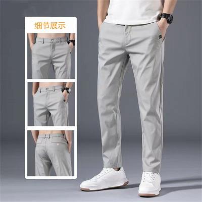 Hose mit leichtem Luxus, Sommer, dünn, bequem, elastisch, Freizeithose, Herren, Business, Eisseide, schmal, gerade