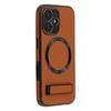 For iPhone 16 Kickstand Case Compatible with MagSafe PC+TPU+PU Phone Back Cover