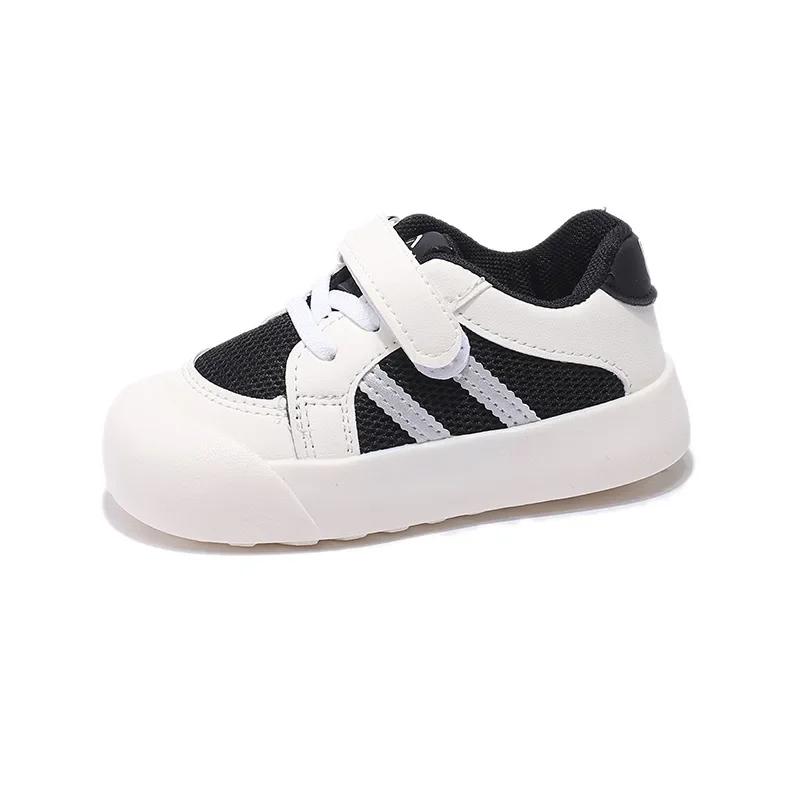 

Мальчики Девочки Кроссовки Мысок Закрыт Студенческие Повседневные Туфли Нескользящие На липучке 2024 Новая Мода Детская Спортивная Обувь Сетчатая Дышащая 22 чёрный