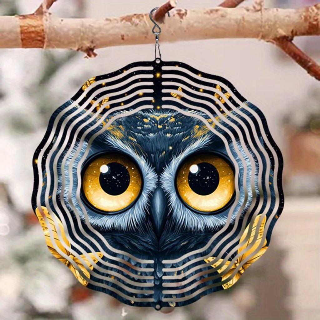 Metall Eule Windspiel mit goldenem Zweigdesign und beruhigenden Klängen für die Außendekoration von Garten, Terrasse, Hof. Keine Batterien erforderlich