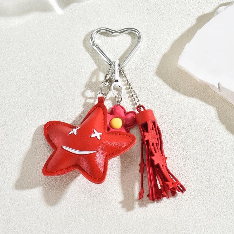 Starfish Bag Pendant Cute Leopard Bear Rainbow Leather Decorative Keychain Fashion Braided Rope Bag Gift All-purpose Accessory