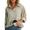 European and American women's clothing fashion commuter striped lace hem loose shirt five-quarter sleeve shirt