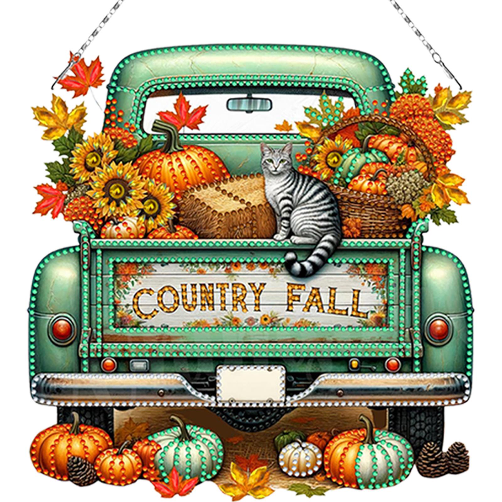 

Fall Truck 2D Flat DIY Hanging Diamond Art Kits Diamond Painting Set Rhinestone Diamond Art Window Pendants Wall Door Decoration