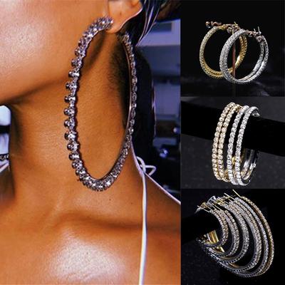 Fashion Round Circle Big Rhinestone Drop Earrings Crystal Hoop Earrings Dangle Jewelry Ear Stud