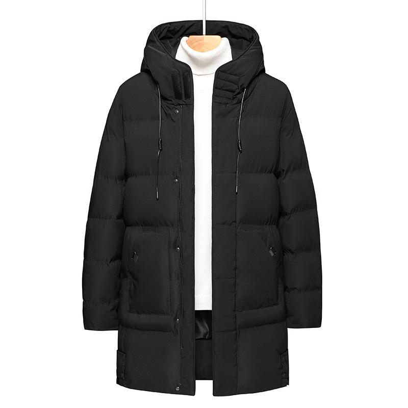 Giacca di cotone di media lunghezza da uomo taglia L invernale larga con cappuccio giacca di cotone tinta unita spessa cappotto in cotone piumato per esterni freddo tinta unita