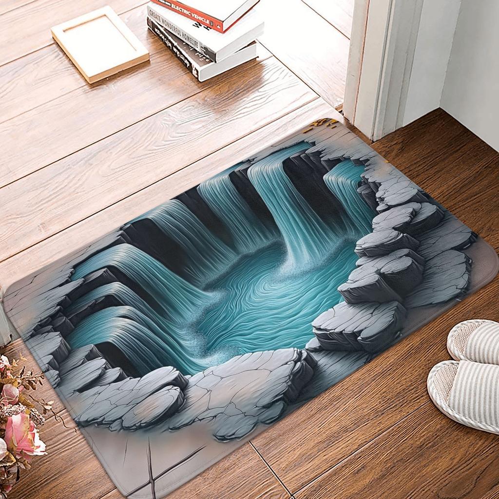 3D Illusion Mysterious Trap Doormat Anti-Slip Kitchen Bath Mat Garden Garage Floor Door Entrance Carpet Rug