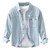 Korean Retro Style Mens Long Sleeve Denim Shirt Pure Cotton Jean Shirt Spring and Summer Casual Shirt Lapel Collar