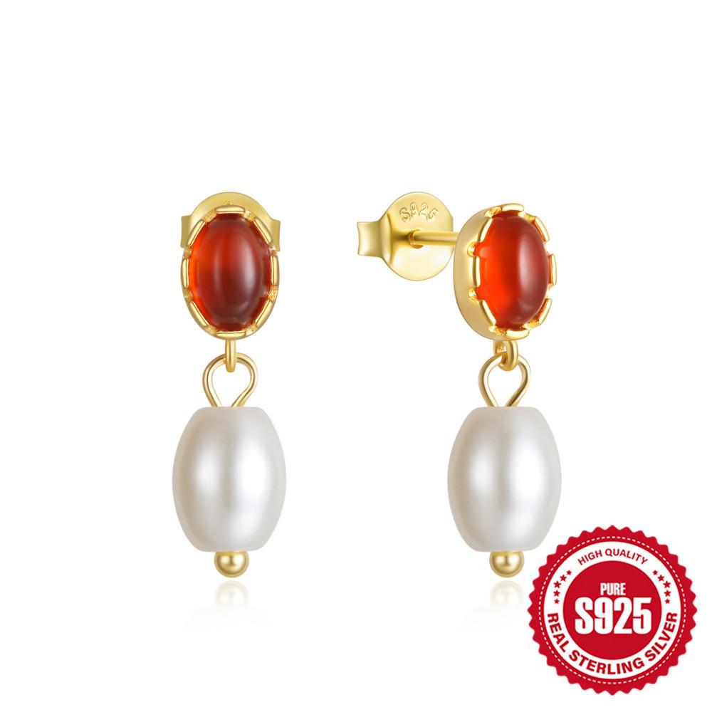 S925 Sterling Silver Style Simple Fashion Retro Horse Eye Diamond Pearl Earrings Earrings Design Sense Pearl Earrings
