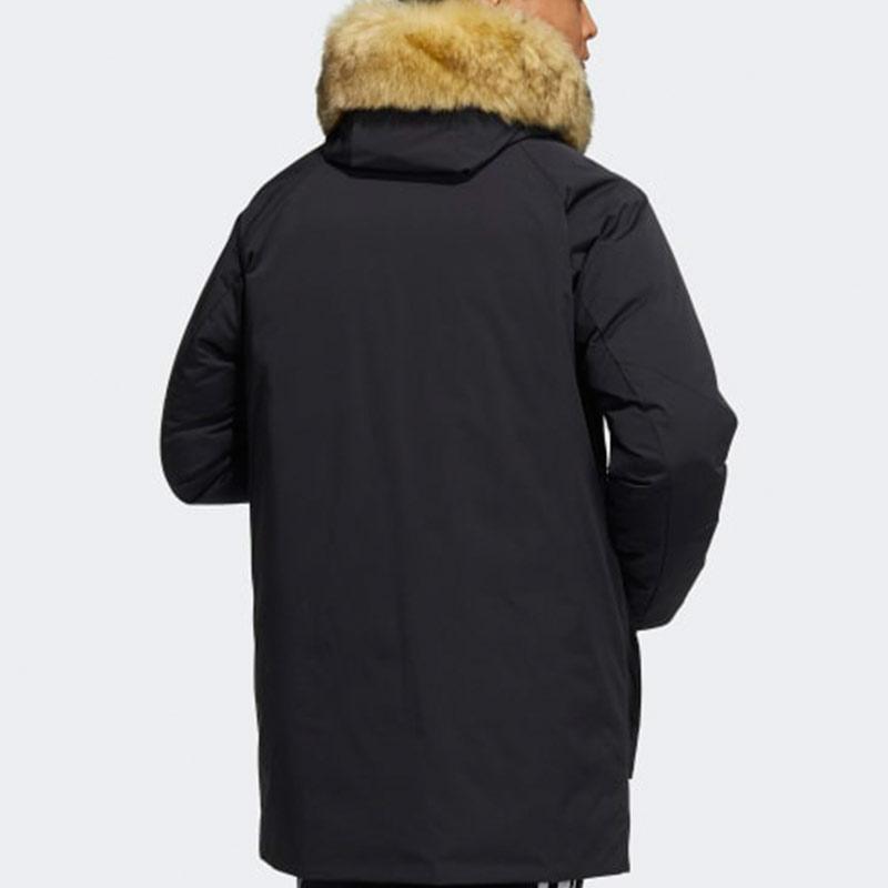 Adidas Down Parka Outdoor Solid Mid-Length Hooded Warm Down Jacket Men Outerwear Black H20761