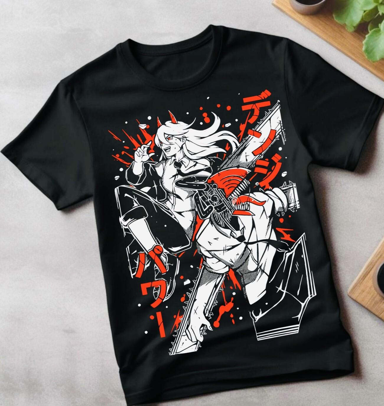 

Chainsaw Man T-Shirt Mens Womens Tees Top Chainsaw Man Anime CSM Denji Power Black Shirt All Size S