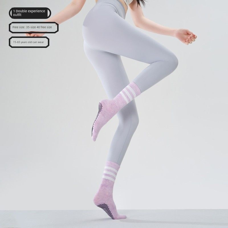 

Summer Women s Sports Knee Socks Yoga Socks Non Slip Professional Pilates Socks Long Tube Indoor Sports Thin Fitness [1 pair of experience outfit] Pink Lotus purple