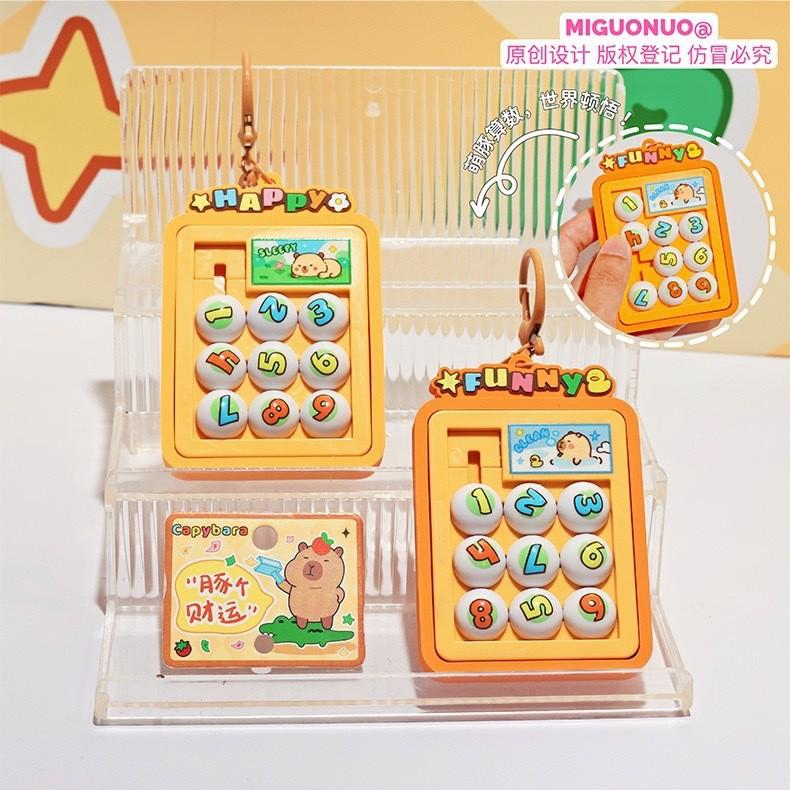 Cute Capybara Digital Huarong Road Keychain Pendant Creative Kids Stress Relief Mini Game Cartoon Huarong Road Bag Pendant
