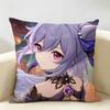 Keqing Genshin Impact Cushion Cover Natural Linen Organic Fabric DoubleSided Printing Room Sofa Decor Pillow Case