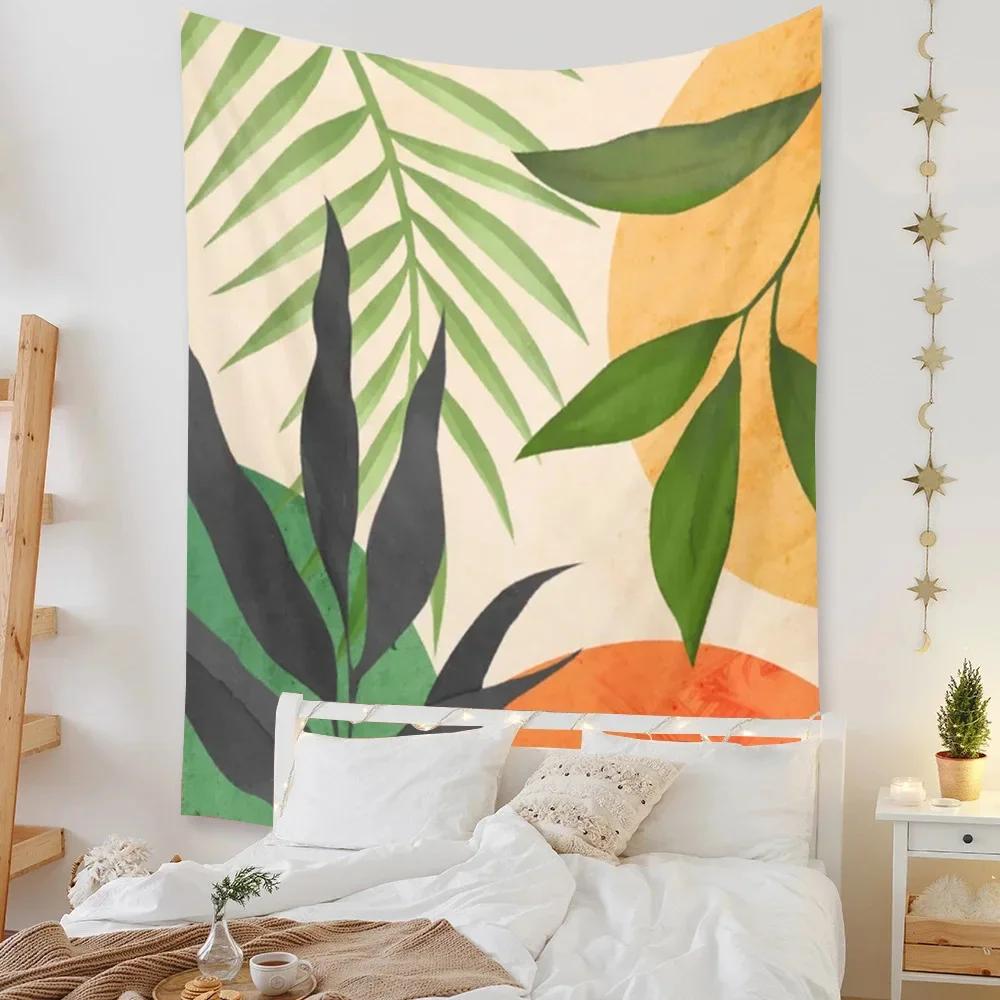Tapestry Beach Bedroom Decor Background Leaves Sun Wall Hanging Tropical Plants Room